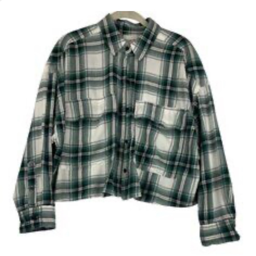 Abercrombie & Fitch | Forest green Checkered flannel crop shirt